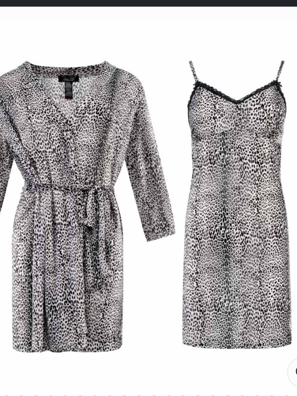 René Rofé Pink and Black Leopard Print Robe and Chemise Sleep Set, Medium 8/10